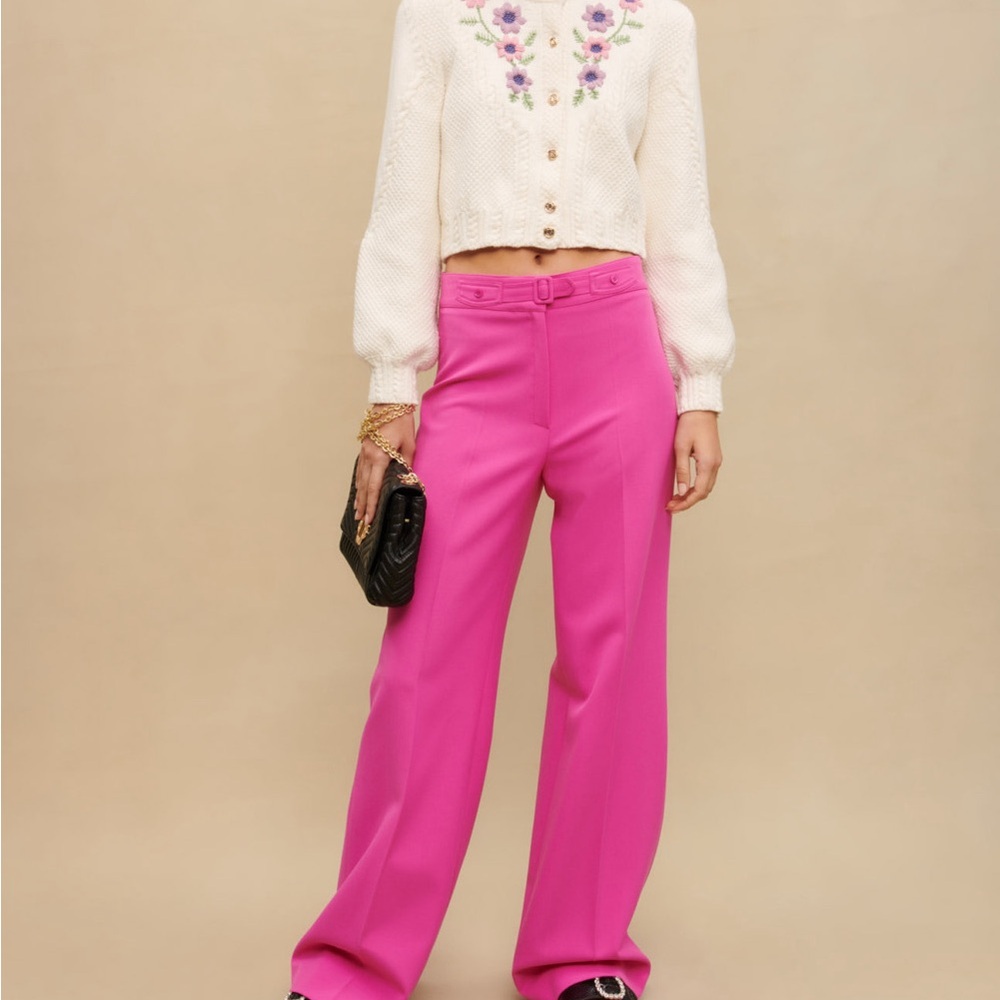 Maje Fuchsia High-Waist Wide-Leg Pants